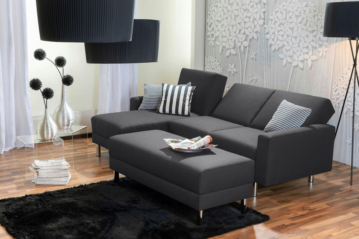 ECKSCHLAFSOFA inkl. Hocker in Graphitfarben Textil   - Chromfarben/Graphitfarben, Konventionell, Textil/Metall (152/230cm) - Max Winzer
