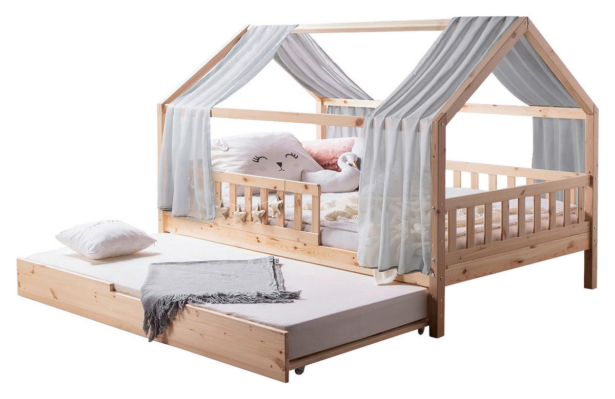 HAUSBETT 100/200 cm,  in Grau, Naturfarben  - Naturfarben/Grau, MODERN, Holz/Textil (100/200cm) - MID.YOU