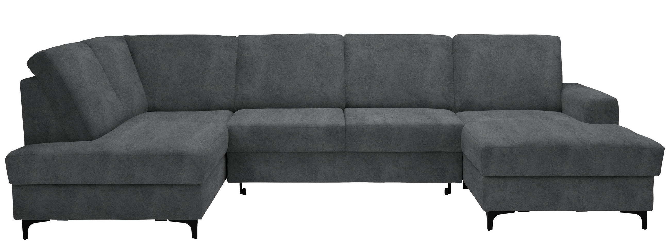 WOHNLANDSCHAFT Grau Flachgewebe  - Schwarz/Grau, KONVENTIONELL, Textil/Metall (185/317/167cm) - Stylife