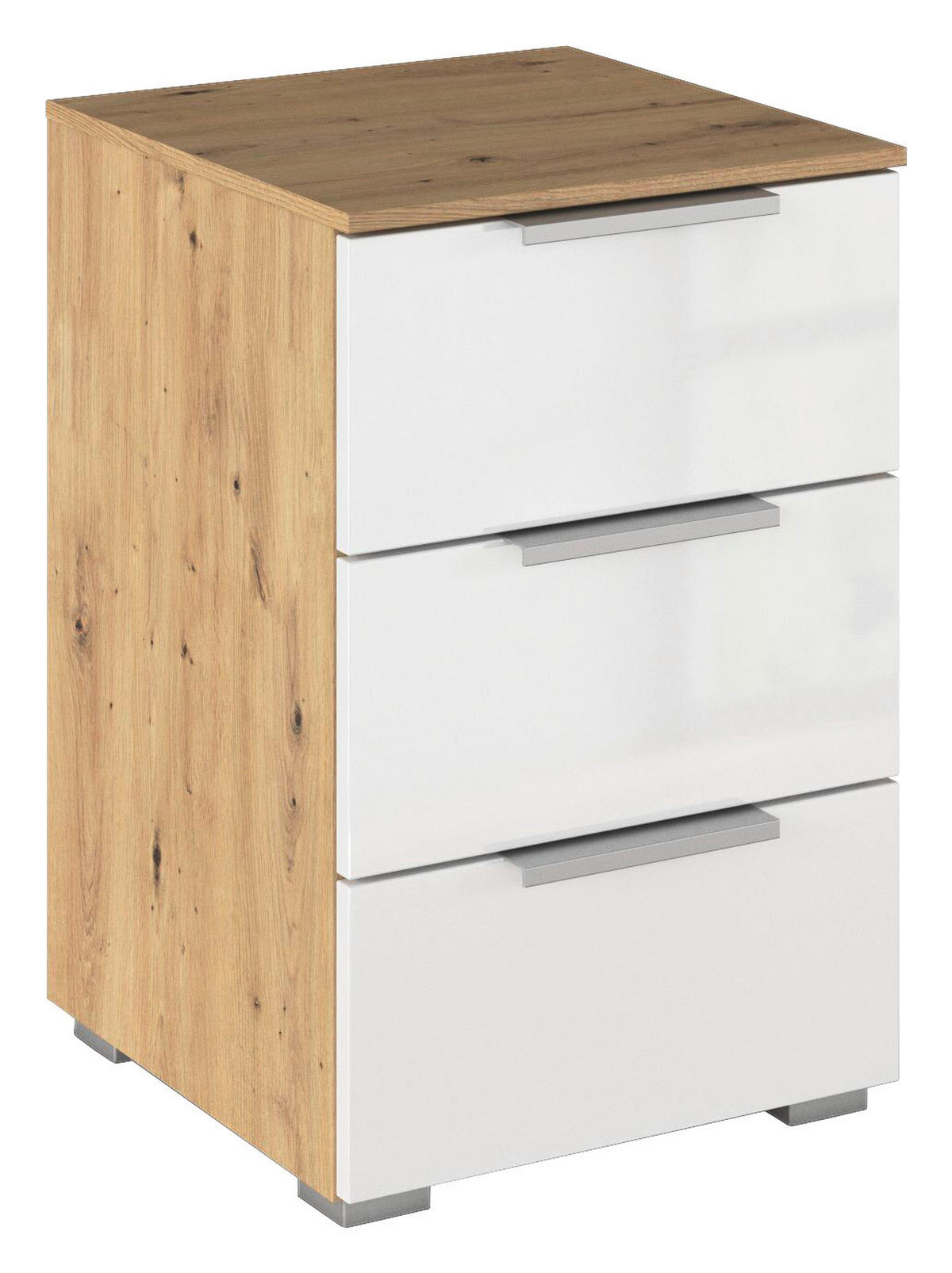 NACHTSCHRANK 40/61/42 cm  - Weiß Hochglanz/Alufarben, KONVENTIONELL, Holzwerkstoff/Kunststoff (40/61/42cm) - home24