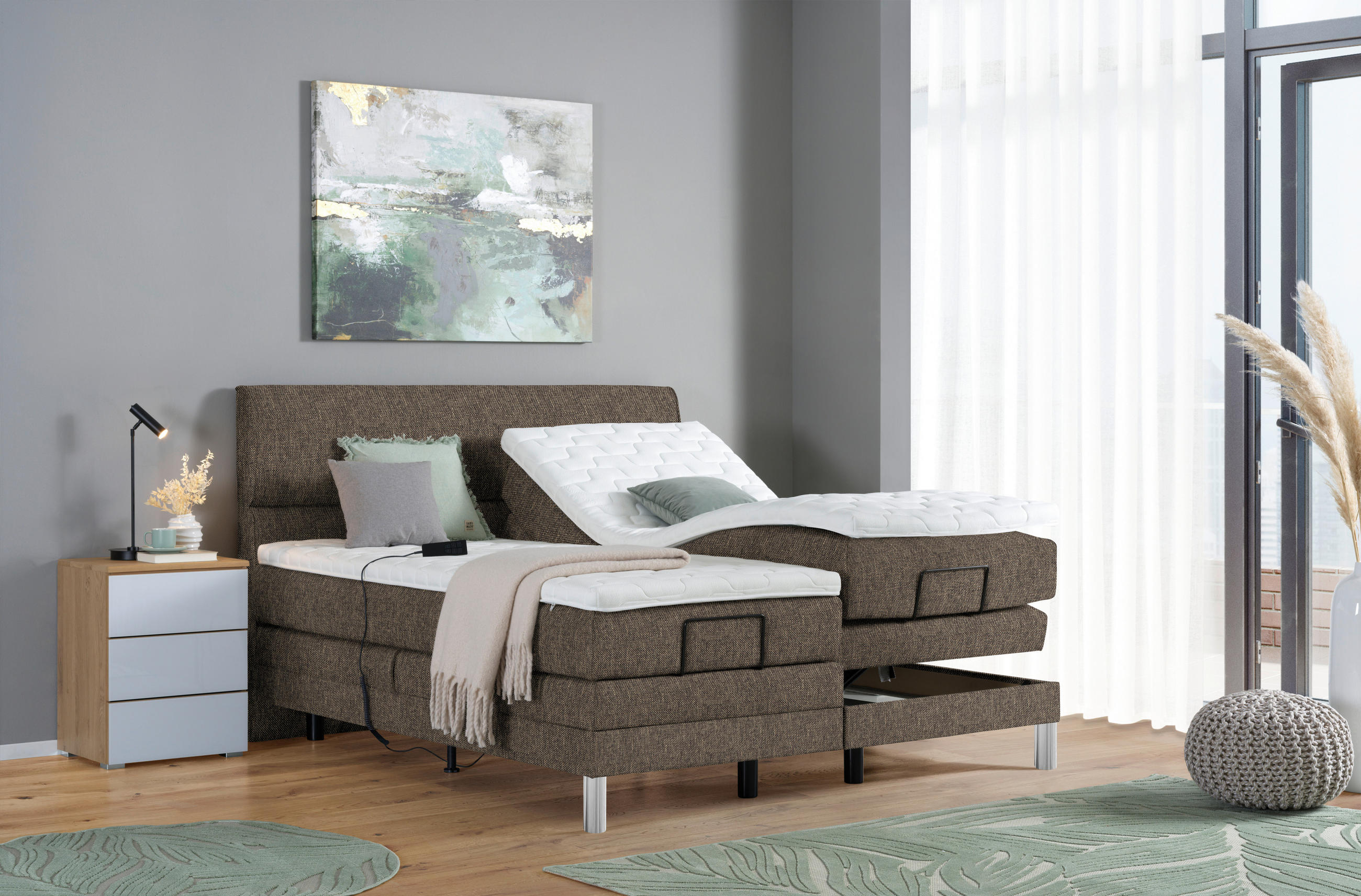 BOXSPRINGBETT 180/200 cm  in Braun  - Chromfarben/Braun, Konventionell, Kunststoff/Textil (180/200cm) - Voleo