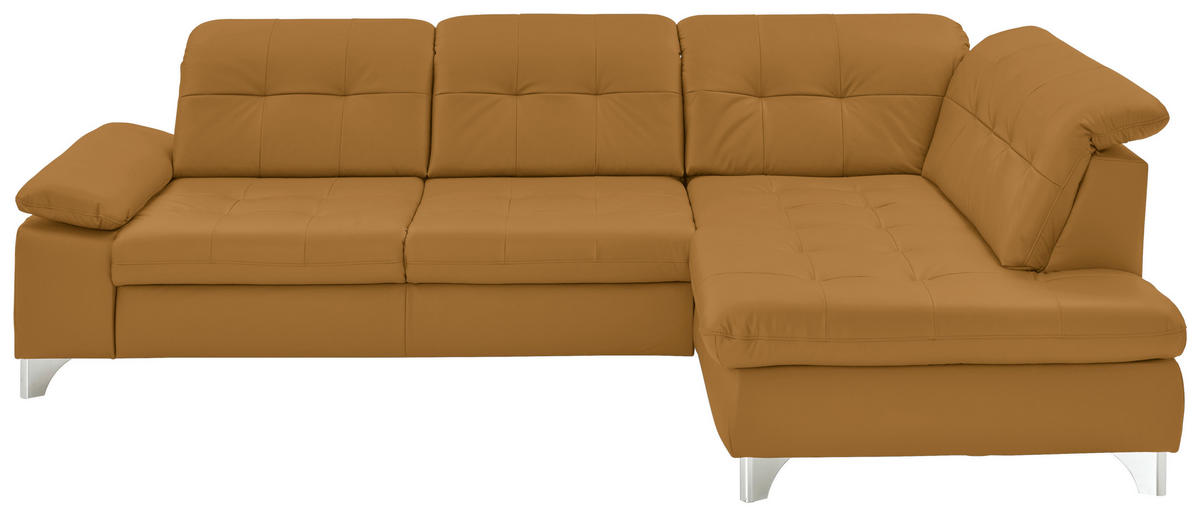 ECKSOFA Beldomo Premium in Echtleder Currygelb  309/211 cm  - Currygelb/Alufarben, Design, Leder/Metall (309/211cm) - Beldomo Speed