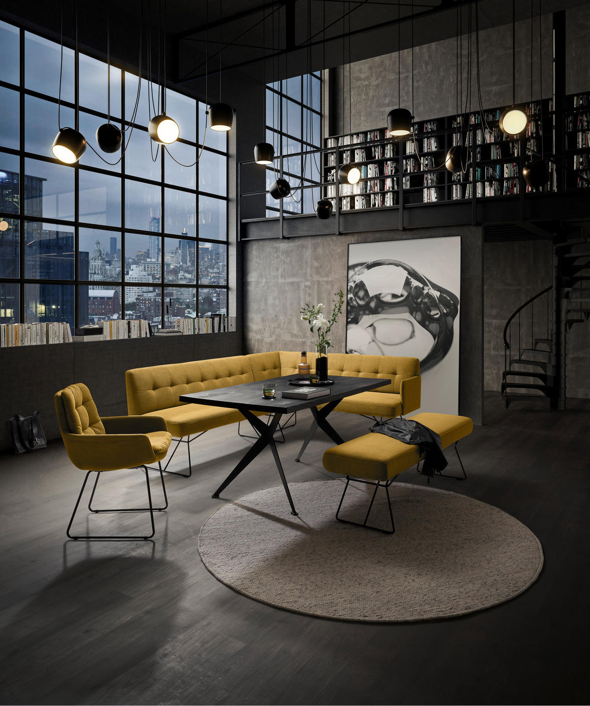 ECKBANK 232/180 cm Feincord Grün Metall   - Schwarz/Grün, Design, Textil/Metall (232/180cm) - Johann Jakob