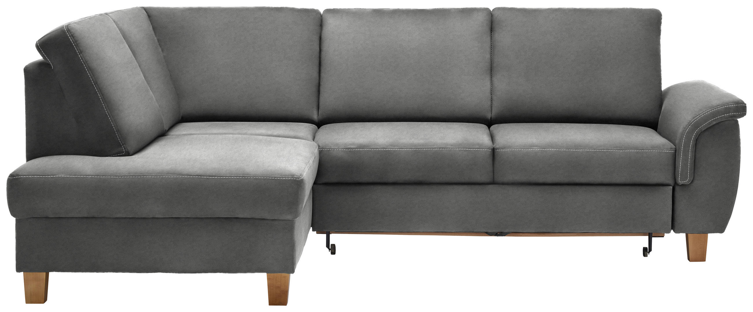 ECKSOFA in Flachgewebe Grau  - Eichefarben/Grau, Design, Holz/Textil (185/253cm) - Cantus