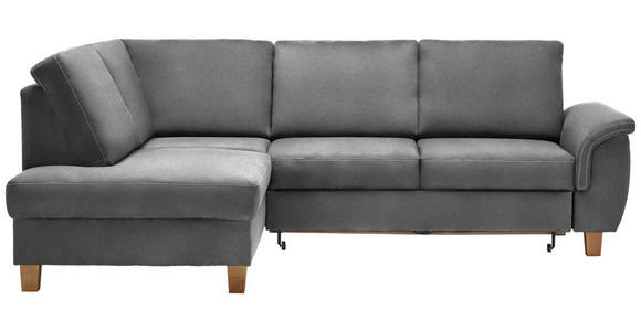 ECKSOFA in Flachgewebe Grau  - Eichefarben/Grau, Design, Holz/Textil (185/253cm) - Cantus