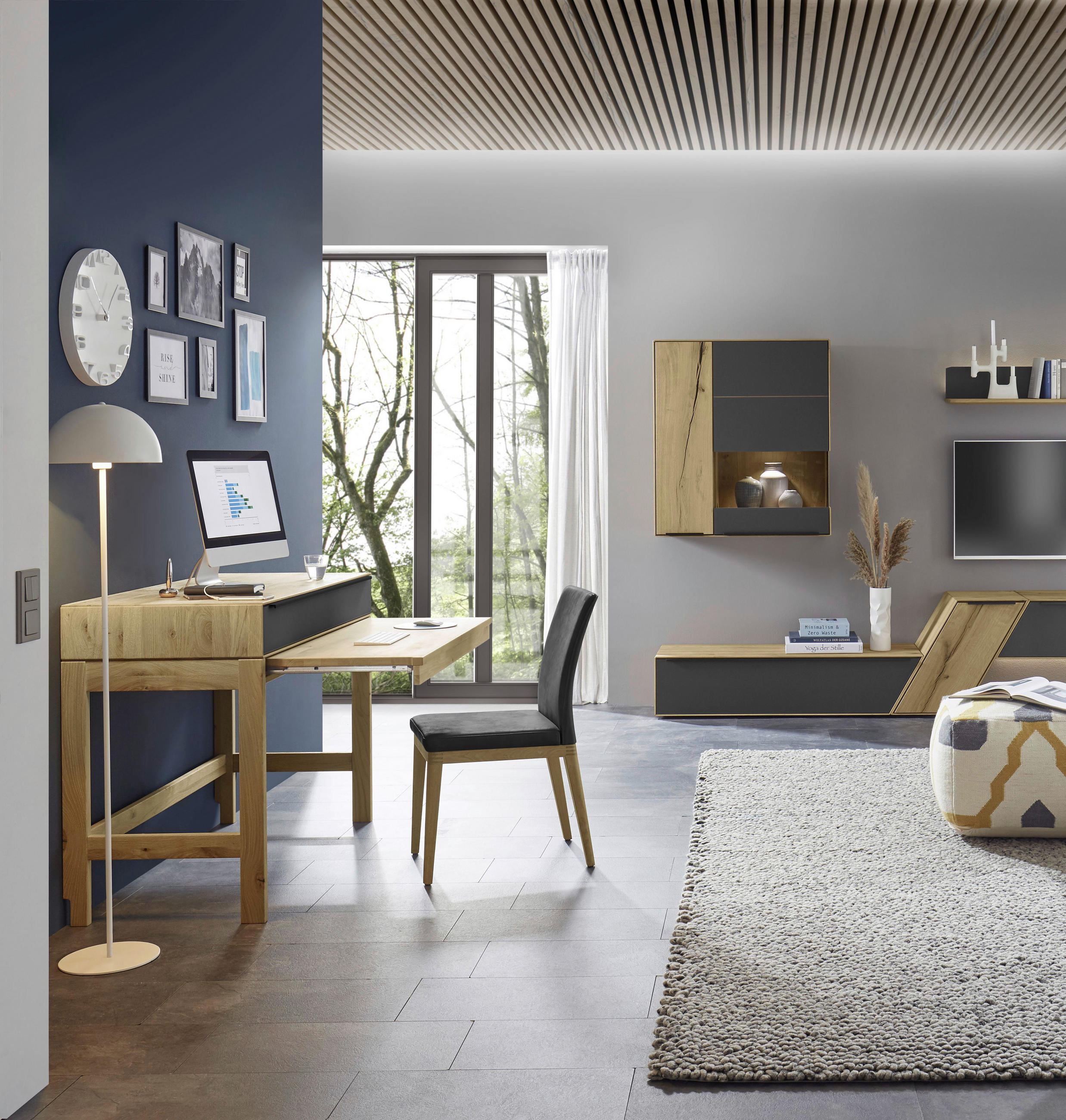 Thumbnail - Valnatura Schreibtisch, Weiß, Eiche Bianco, Holz, Glas, Asteiche, massiv, 1 Schubladen, rechteckig, eckig, 58.3x93.4x122...