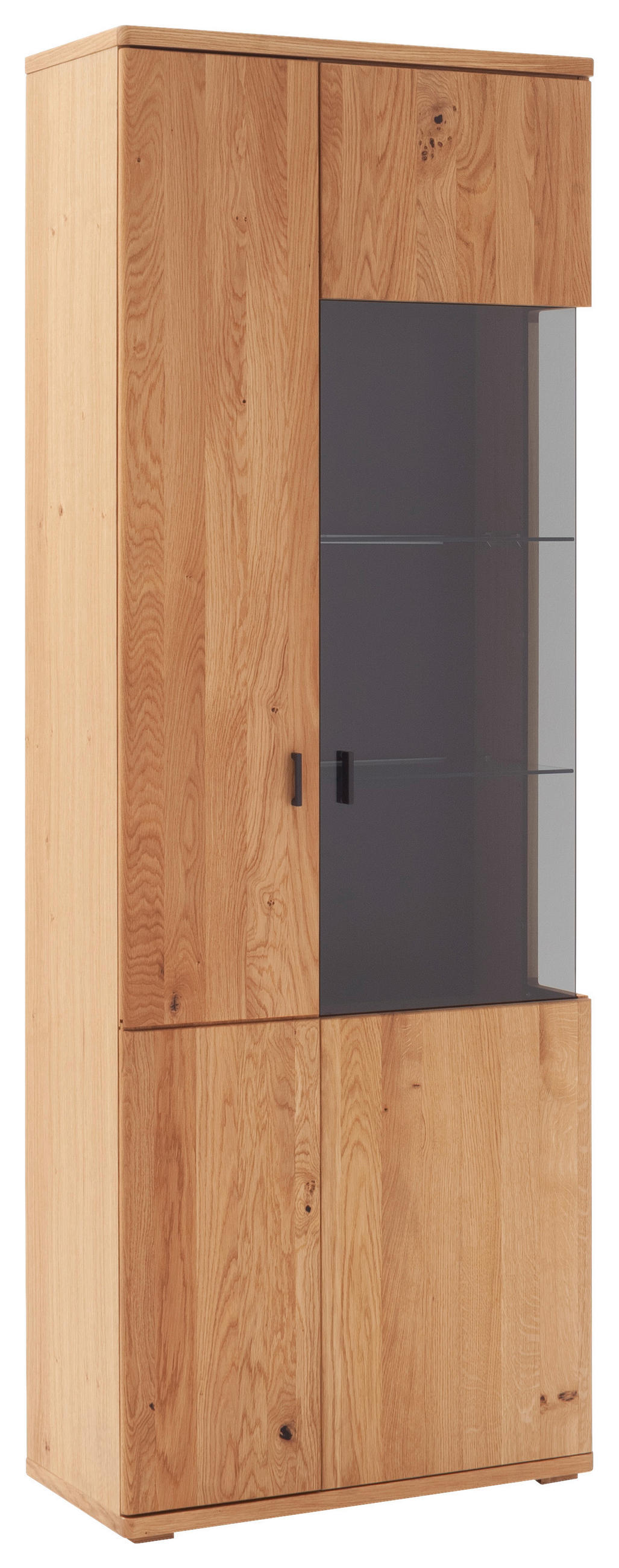 VITRINE  in furniert, massiv Wildeiche Wildeiche - Wildeiche/Anthrazit, Natur, Glas/Holz (75/209/37cm) - Linea Natura