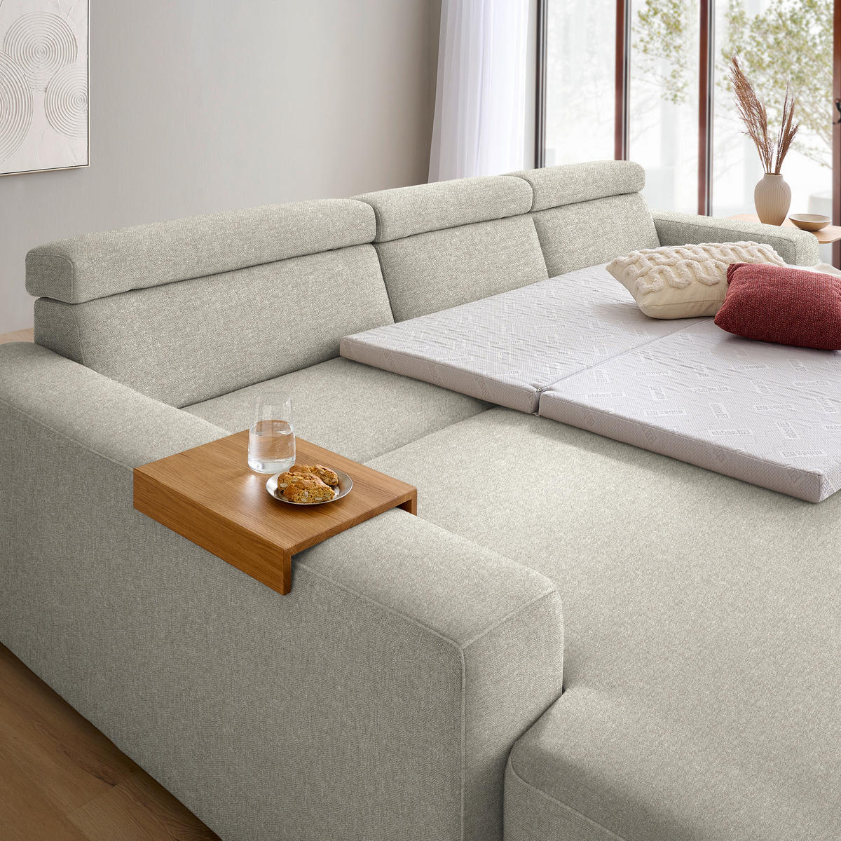 ECKSOFA  in Chenille Hellgrau  206/316 cm  - Eichefarben/Hellgrau, Design, Textil (206/316cm) - Sedda