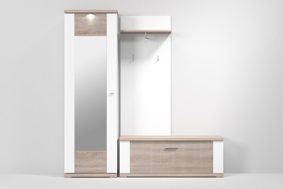 GARDEROBENBANK Weiß, Eichefarben - Chromfarben/Eichefarben, Design, Metall (129/50/42cm) - Xora