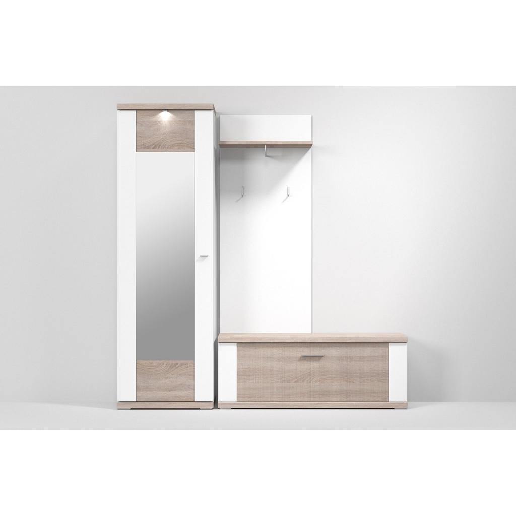 Thumbnail - Xora Garderobenbank, Weiß, Eiche, Metall, 2-Sitzer, 129x50x42 cm, Typenauswahl, planbar, Garderobe, Garderobenbänke, Gar...