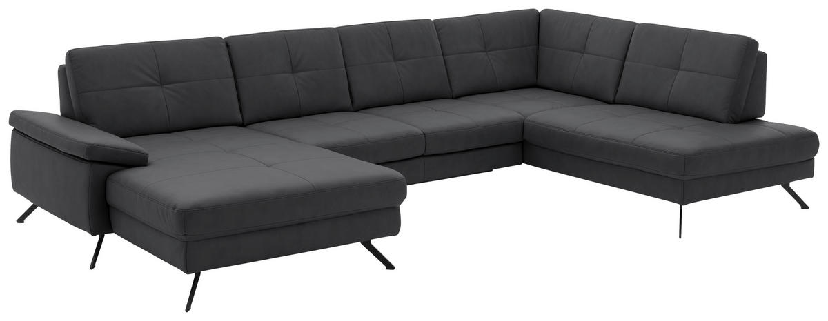 WOHNLANDSCHAFT in Lederlook, Mikrofaser Grau  - Schwarz/Grau, Design, Textil/Metall (179/343/220cm) - Beldomo System