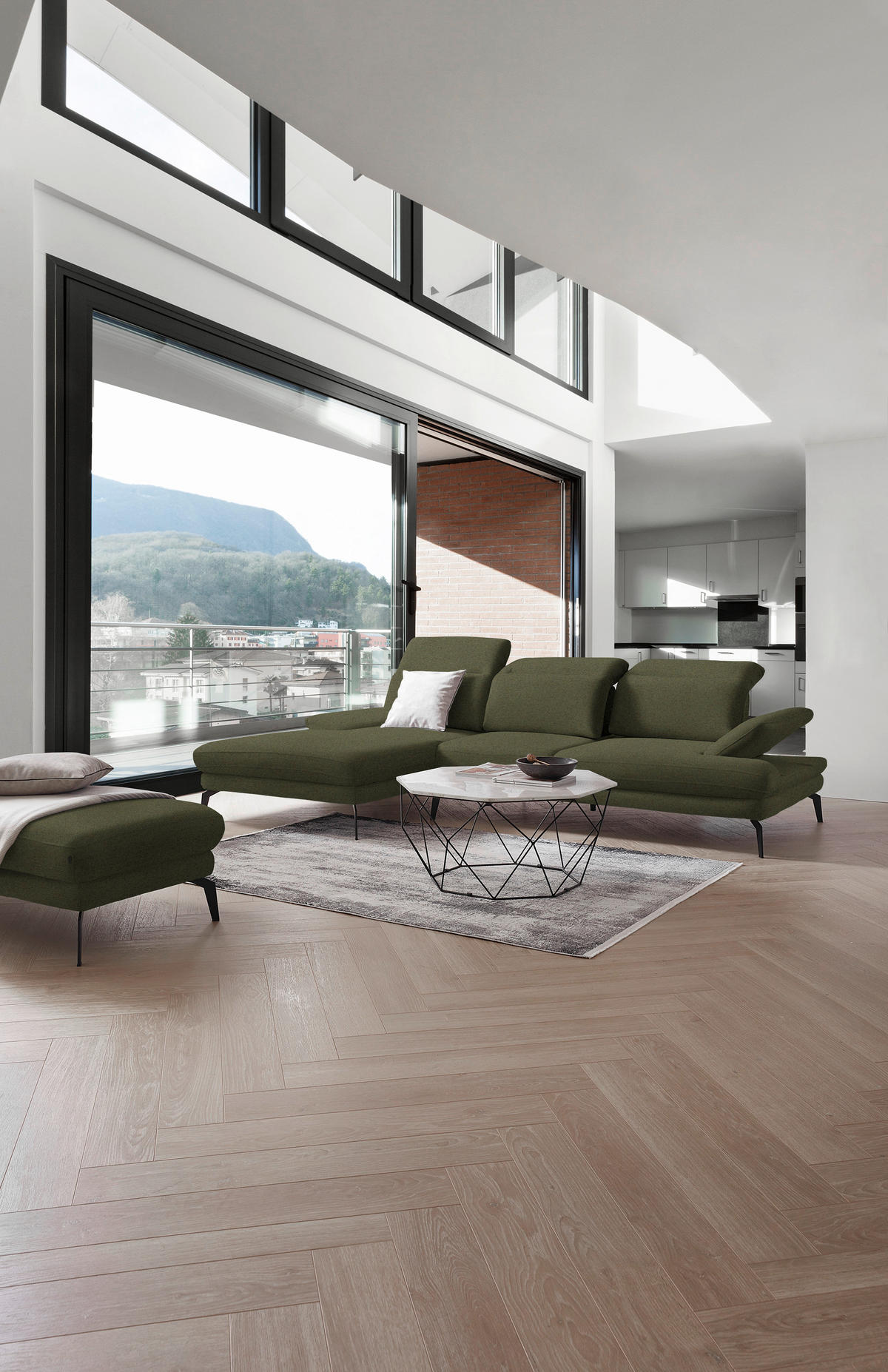 ECKSOFA Grün Chenille  - Schwarz/Grün, Design, Textil/Metall (180/289cm) - Stylife