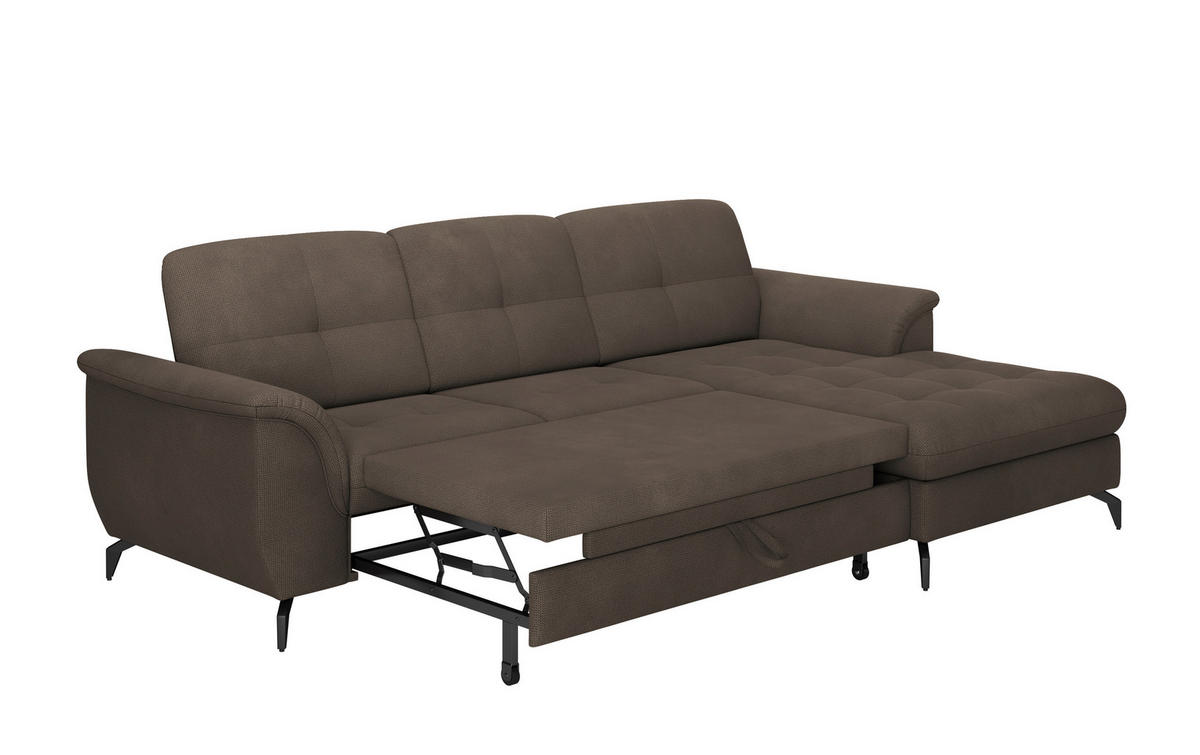 ECKSOFA ZORA E Dunkelbraun Flachgewebe  - Dunkelbraun/Schwarz, MODERN, Textil/Metall (262/164cm) - Sit & More