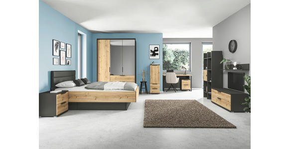 JUGENDZIMMER Graphitfarben, Eichefarben - Eichefarben/Graphitfarben, KONVENTIONELL, Holzwerkstoff/Textil (120/200cm) - Xora