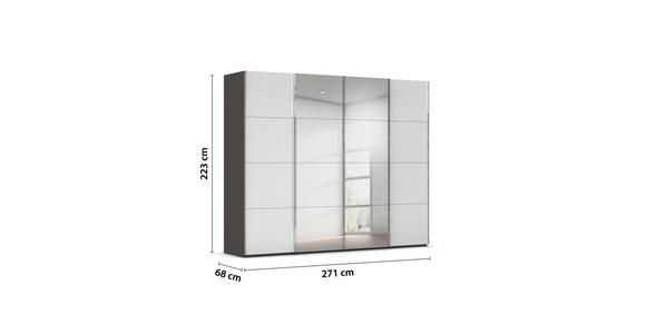 SCHWEBETÜRENSCHRANK 271/223/68 cm 4-türig Graphitfarben, Weiß  - Chromfarben/Graphitfarben, Design, Glas/Holzwerkstoff (271/223/68cm) - Novel