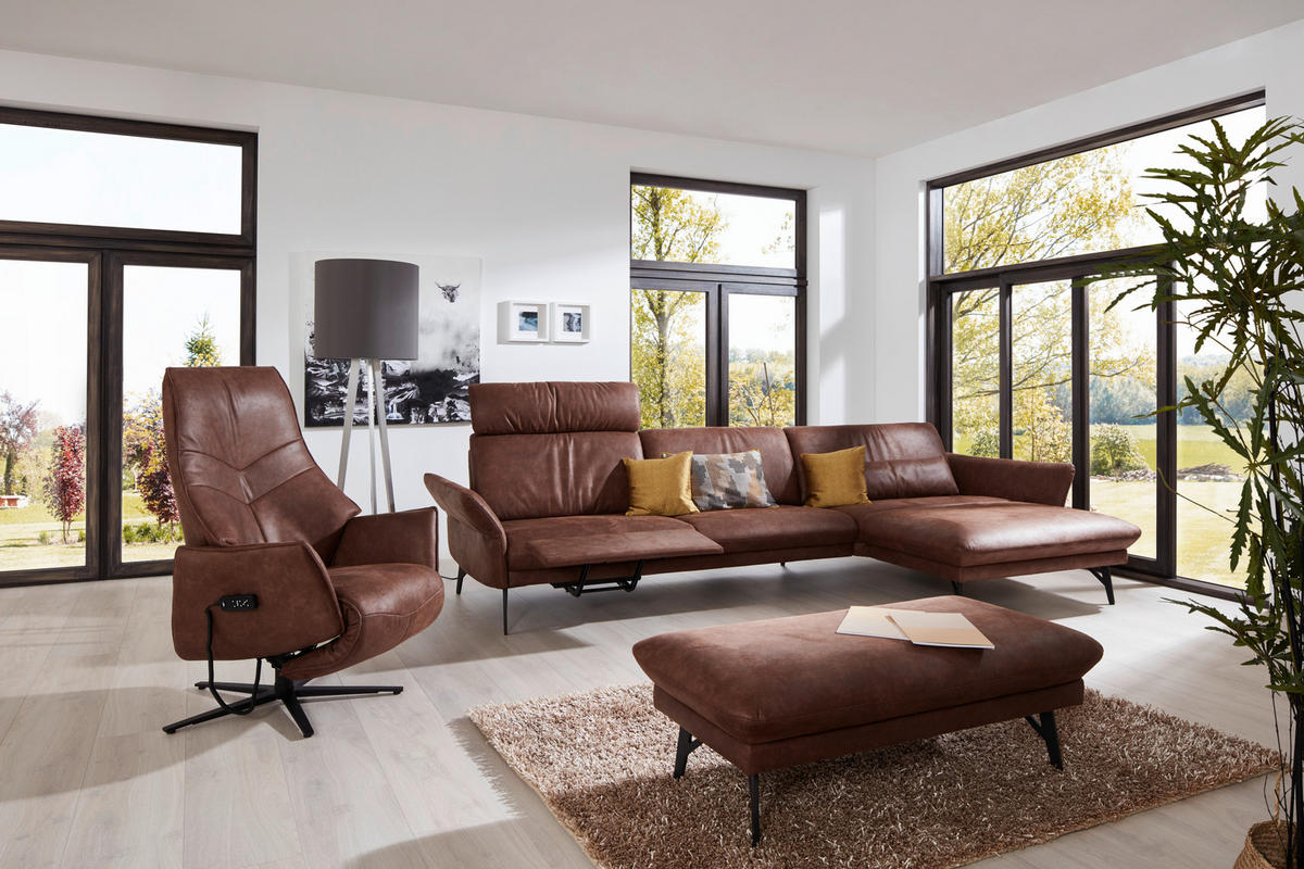 SEDEŽNA GARNITURA, videz usnja temno rjava  - temno rjava/antracit, Design, kovina/tekstil (330/174cm) - Himolla