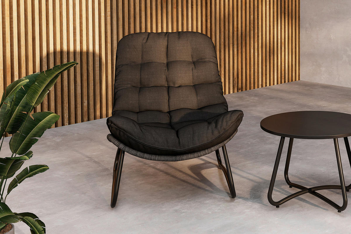 LOUNGEGARNITUR Stahl  - Schwarz/Grau, MODERN, Textil/Metall (68/76/93cm) - Gardenson