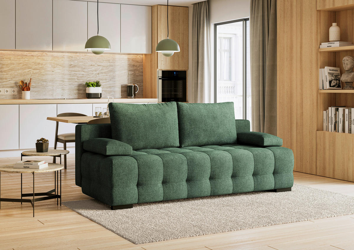 SCHLAFSOFA Jensen  mit Stoffauswahl, Schlafen auf Sitzhöhe, Rücken echt Struktur Grün  - Schwarz/Grün, KONVENTIONELL, Kunststoff/Textil (209/96/100cm) - Stylife