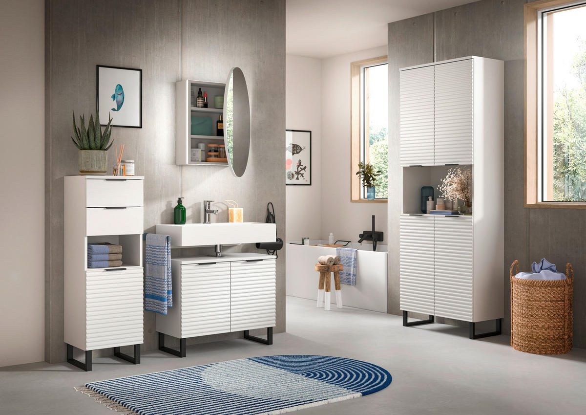 HIGHBOARD  35/110/34 cm 2 Schublade(n)  - Weiss/Schwarz, Modern, Holzwerkstoff/Metall (35/110/34cm) - MID.YOU