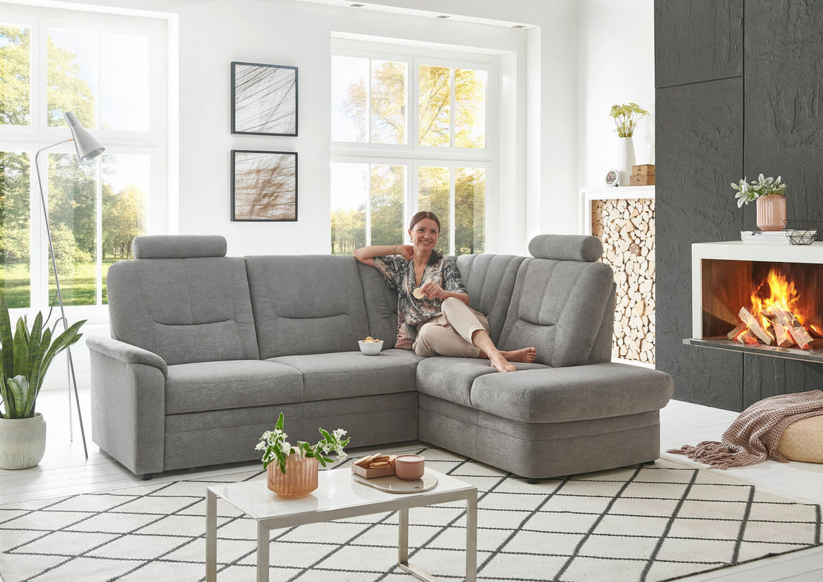 ECKSOFA Grau Chenille  - Schwarz/Grau, KONVENTIONELL, Kunststoff/Textil (235/185cm) - Beldomo Comfort