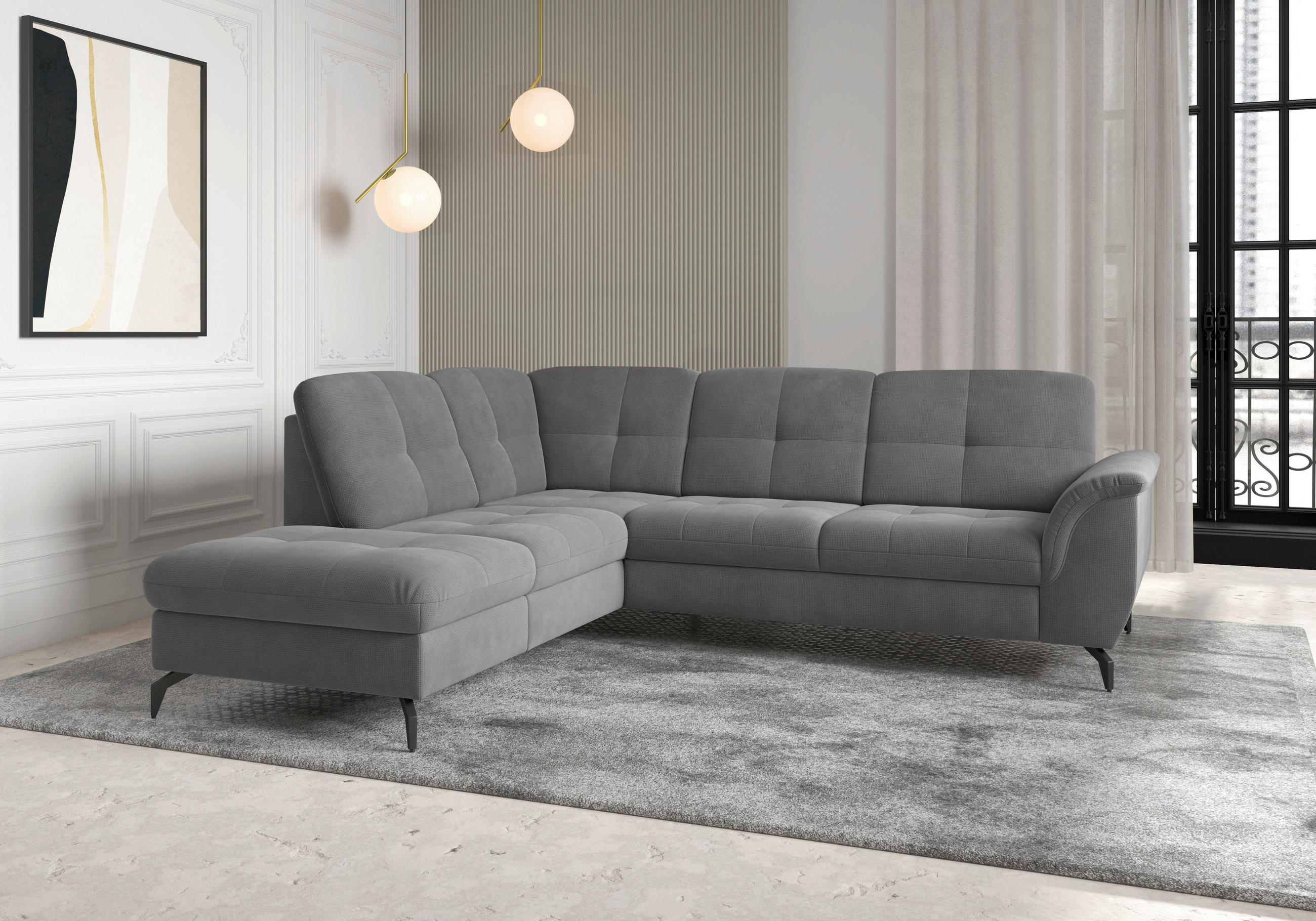 ECKSOFA ZORA E Grau Flachgewebe  - Schwarz/Grau, MODERN, Textil/Metall (212/244cm) - Sit & More