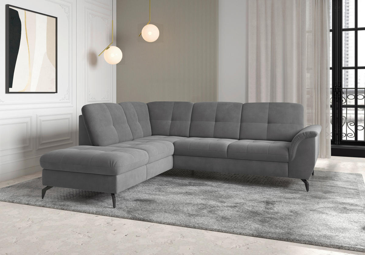 ECKSOFA ZORA E Grau Flachgewebe  - Schwarz/Grau, MODERN, Textil/Metall (212/244cm) - Sit & More