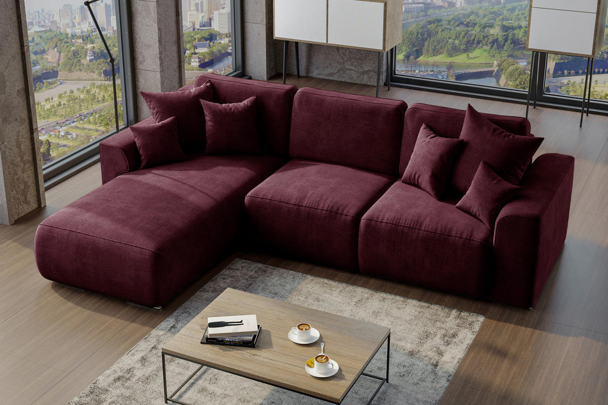 ECKSOFA in Samt Bordeaux  195/293 cm  - Chromfarben/Bordeaux, KONVENTIONELL, Kunststoff/Textil (195/293cm) - Carryhome