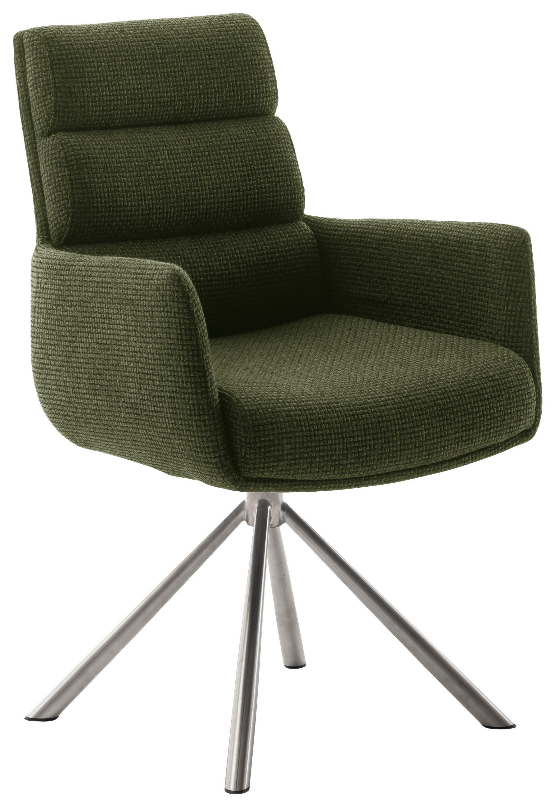 ARMLEHNSTUHL  Stoffauswahl, Typenauswahl, Sitzfläche 360° drehbar, Gestellauswahl Webstoff  Edelstahlfarben, Olivgrün  - Edelstahlfarben/Olivgrün, Design, Textil/Metall (61/90/64cm) - Dieter Knoll