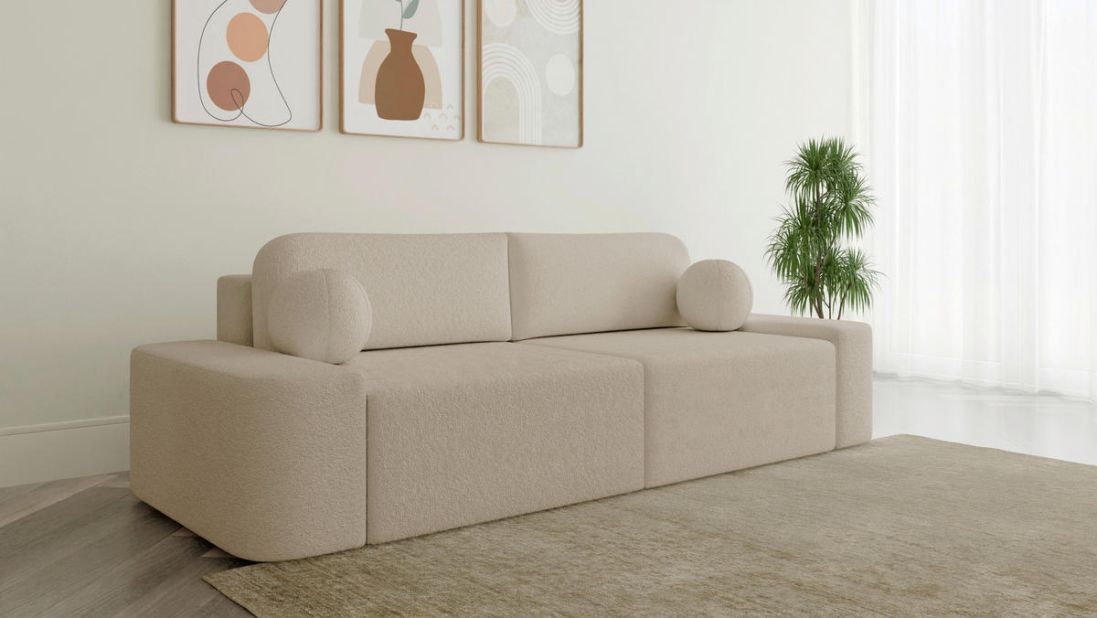 SCHLAFSOFA Bouclé Sandfarben  - Sandfarben/Schwarz, Design, Kunststoff/Textil (268/85/110cm) - MID.YOU