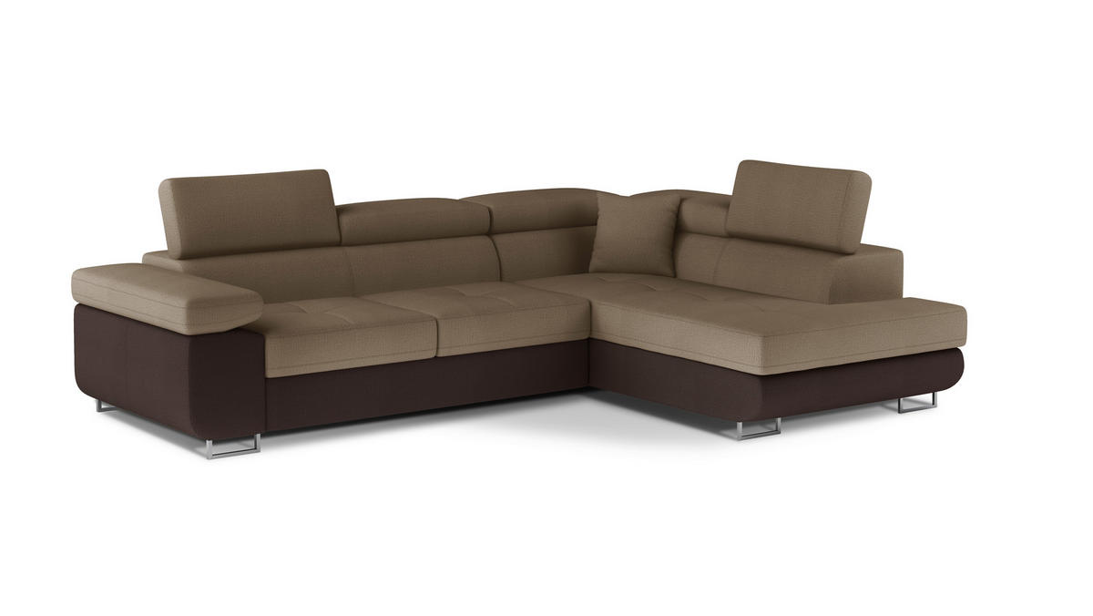 ECKSOFA  Braun, Dunkelbraun Textilgeflecht  - Chromfarben/Dunkelbraun, Design, Textil/Metall (272/203cm) - MID.YOU