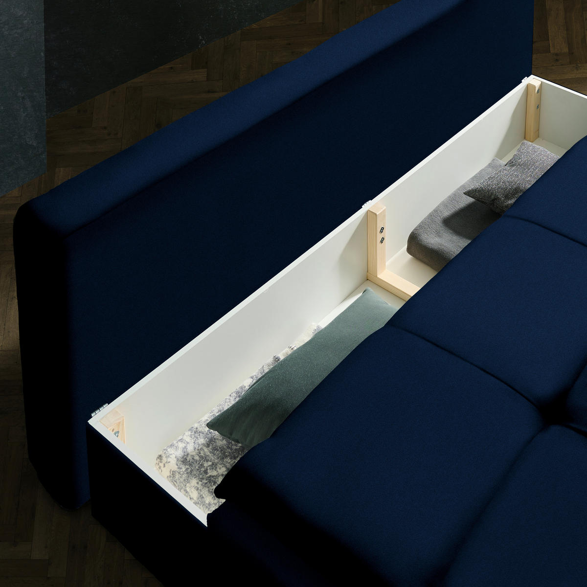 SCHLAFSOFA in Flachgewebe Dunkelblau  - Schwarz/Dunkelblau, MODERN, Textil/Metall (208/73/92/102cm) - Novel