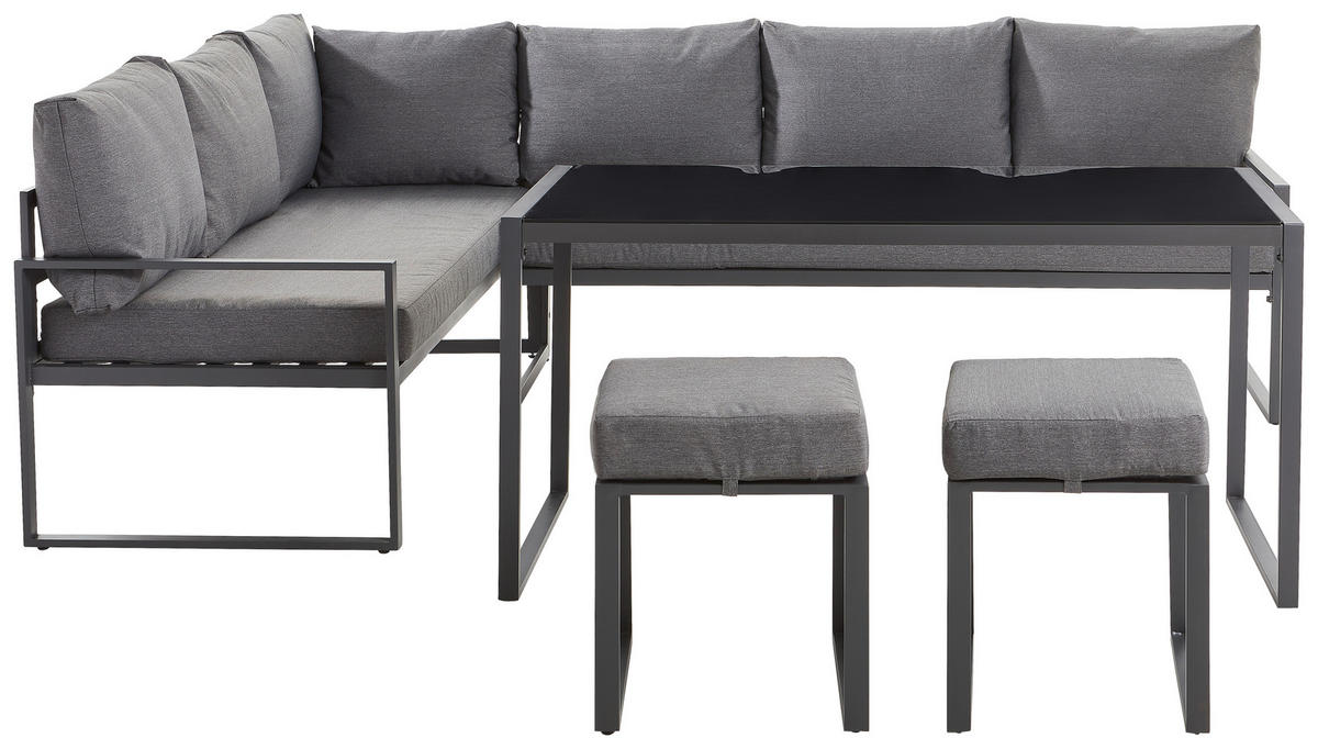 DINING-LOUNGESET 172/245 cm Stahl  - Anthrazit/Schwarz, MODERN, Glas/Textil (172/245cm) - Ambia Garden