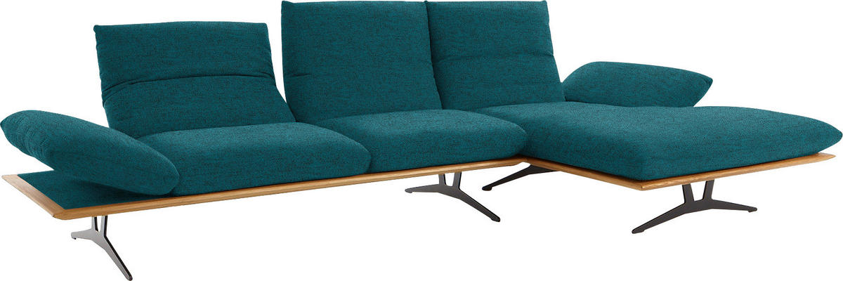 ECKSOFA in Flachgewebe Petrol  - Petrol/Schwarz, Design, Holz/Textil (314/159cm) - Dieter Knoll
