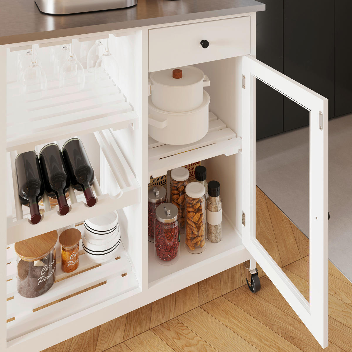 KÜCHENINSEL   in Weiß, Edelstahlfarben  - Edelstahlfarben/Schwarz, Basics, Holzwerkstoff/Kunststoff (76/87/48cm) - MID.YOU