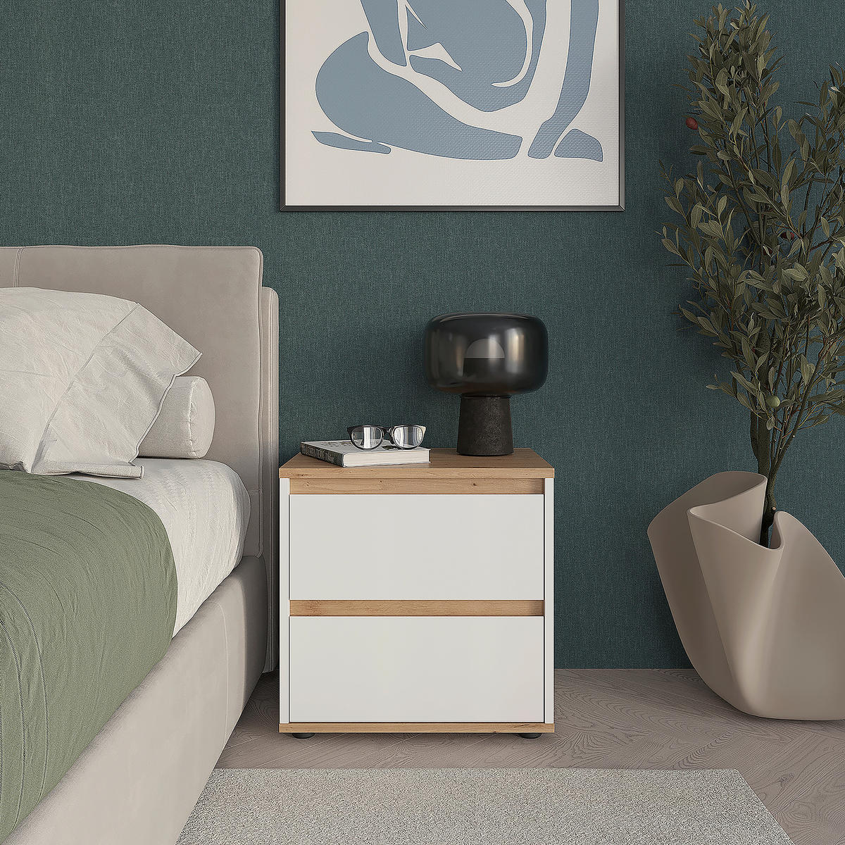 NACHTKÄSTCHEN 50/50/38 cm  in Weiß, Eiche Artisan  - Schwarz/Weiß, MODERN, Holzwerkstoff/Kunststoff (50/50/38cm) - Carryhome