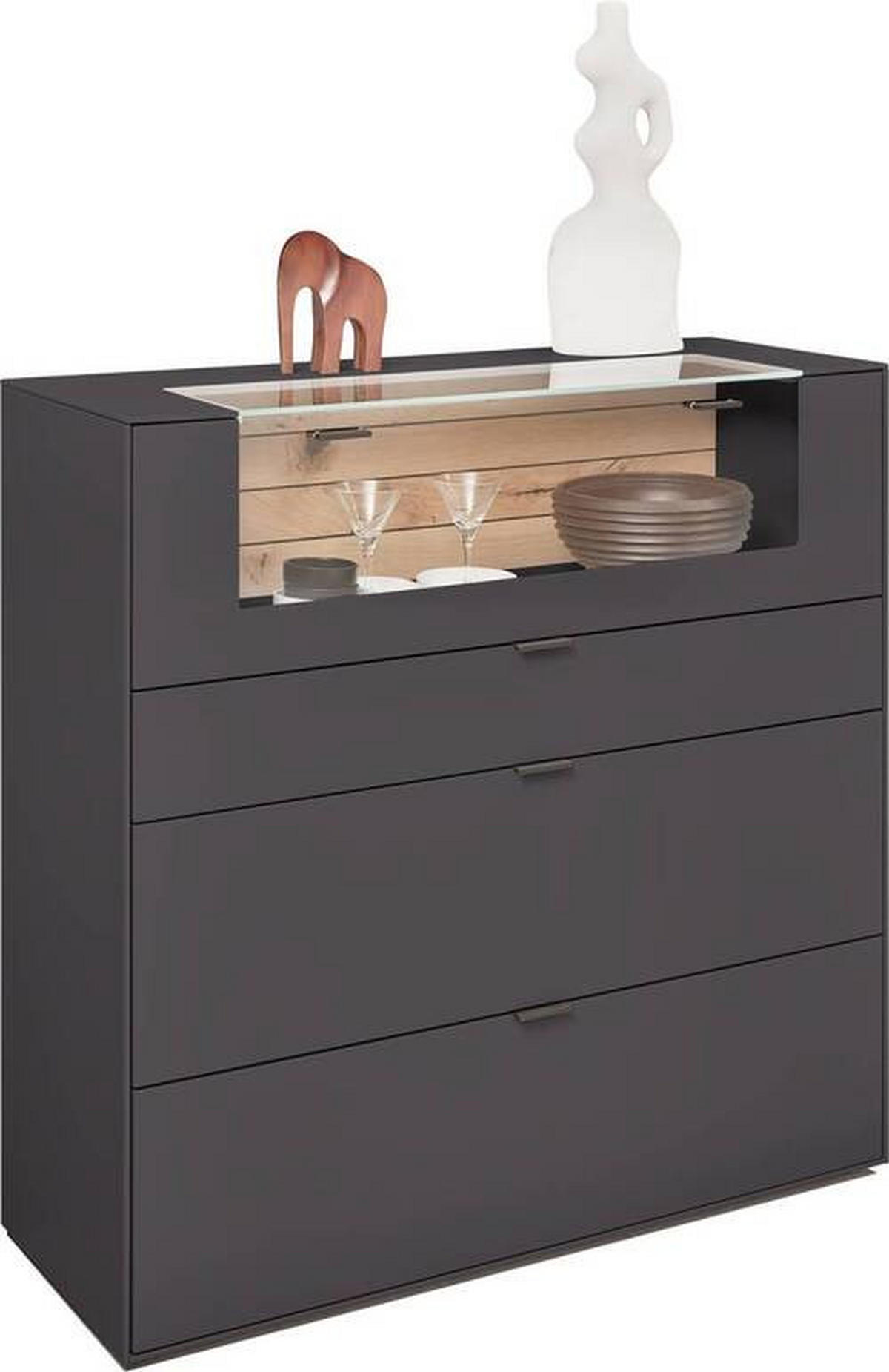 HIGHBOARD Graphitfarben  121,9/121,5/45,2 cm  - Schwarz/Graphitfarben, Design, Glas/Holzwerkstoff (121,9/121,5/45,2cm) - Dieter Knoll