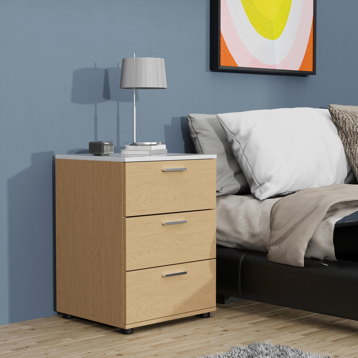 NACHTTISCH 46/59/42 cm  in Weiss, Eichefarben  - Honigeiche/Weiss, Modern, Holzwerkstoff/Kunststoff (46/59/42cm) - MID.YOU