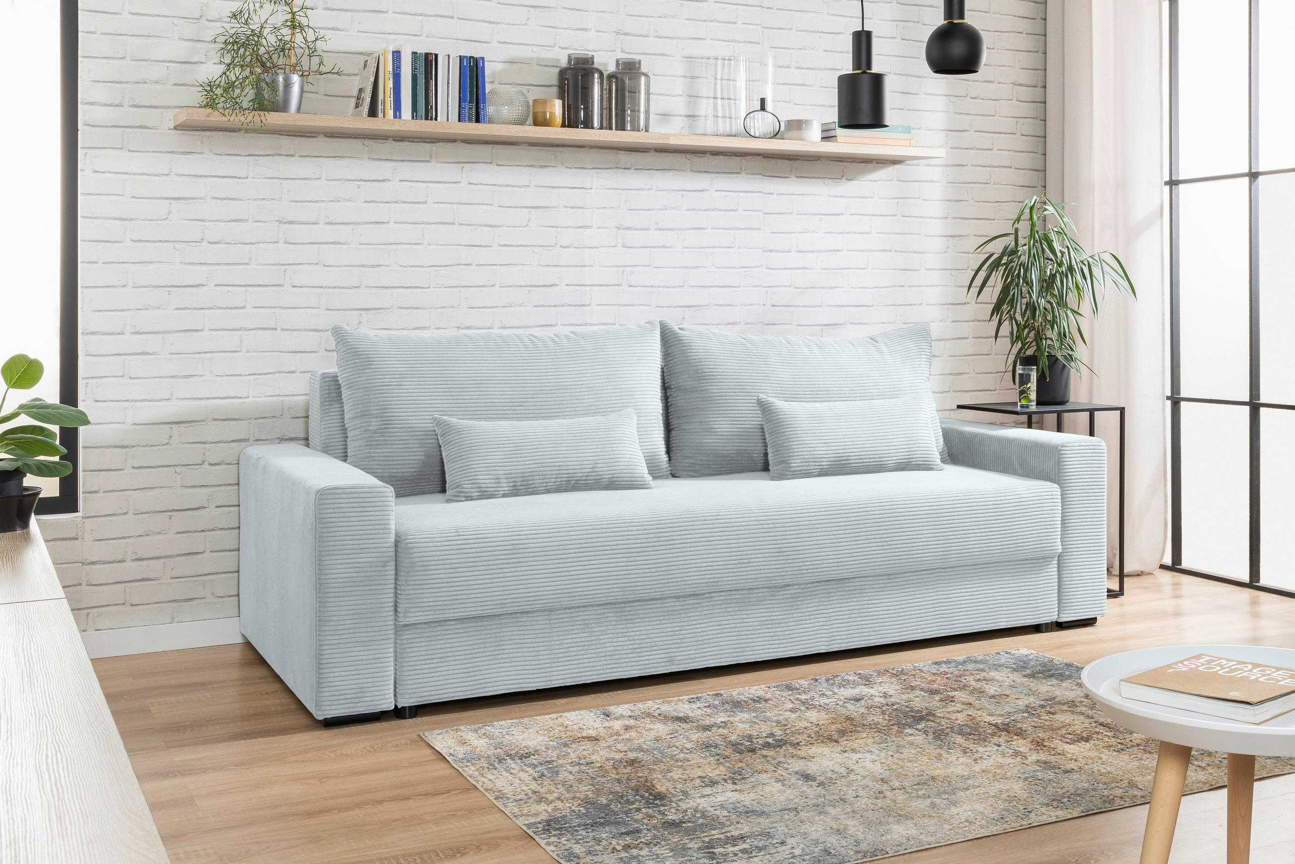 SCHLAFSOFA in Cord Grau  - Schwarz/Grau, Konventionell, Kunststoff/Textil (233/92/108cm) - Carryhome