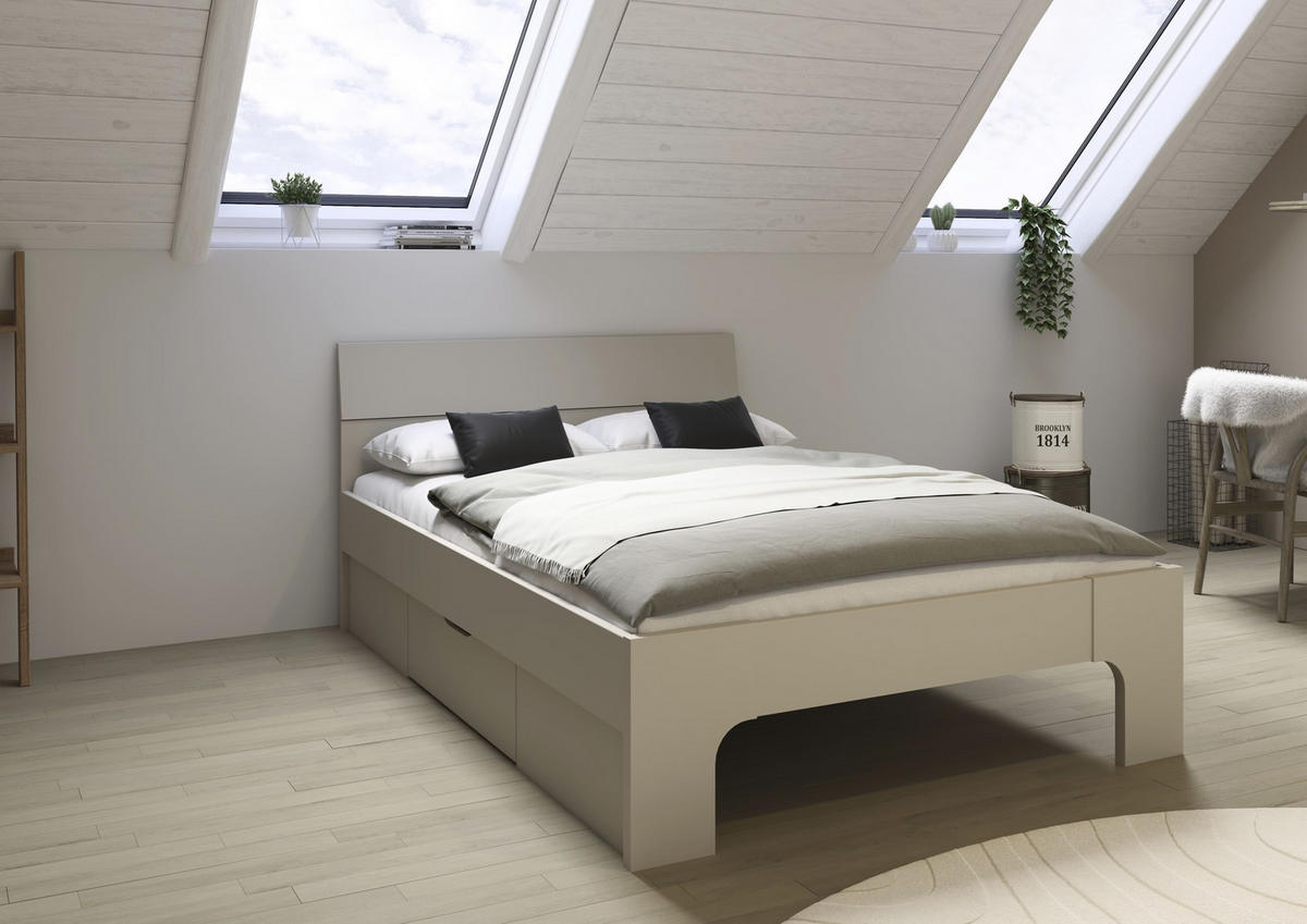 BETT 140/200 cm  in Champagner   - Champagner, Basics, Holzwerkstoff (140/200cm) - Boxxx