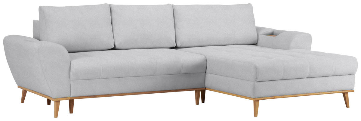 ECKSOFA in Webstoff Silberfarben  - Eichefarben/Silberfarben, Design, Holz/Textil (282/175cm) - Carryhome