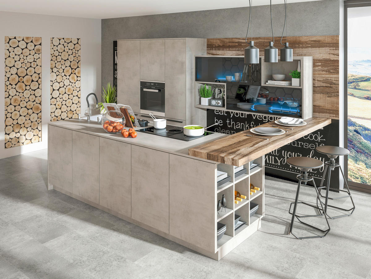 EINBAUKÜCHE   - Hellgrau, Design, Holzwerkstoff - Dan Küchen