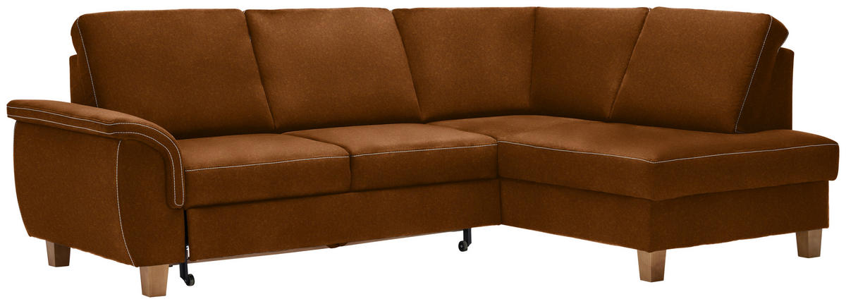 ECKSOFA in Flachgewebe Bernsteinfarben  - Eichefarben/Bernsteinfarben, Design, Holz/Textil (253/185cm) - Cantus