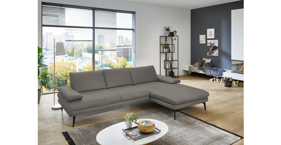 ECKSOFA in Echtleder Hellgrau 310/180 cm - Hellgrau/Schwarz, Design, Leder/Metall (310/180cm) - Dieter Knoll