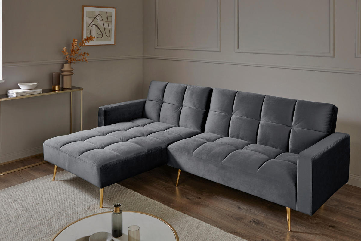 ECKSCHLAFSOFA CHILLAX POSH CORNER EU Grau, Platinfarben Samt  - Platinfarben/Goldfarben, MODERN, Holz/Textil (244/150cm) - Livetastic