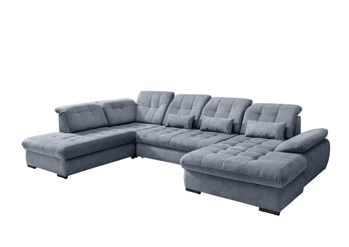 WOHNLANDSCHAFT in Chenille Hellblau  - Schwarz/Hellblau, Modern, Textil/Metall (252/387/184cm) - Livetastic