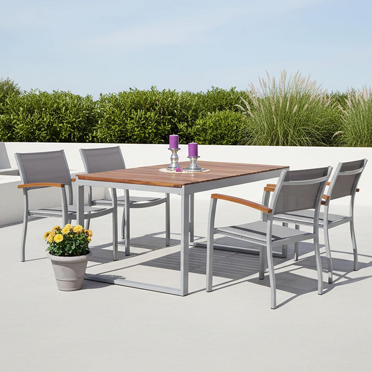 VRTNA GARNITURA Naxos  aluminij  siva, srebrne barve, barve akacije  siva, srebrne barve, barve akacije    - srebrne barve/siva, Romantika, kovina/tekstil - Gardenson