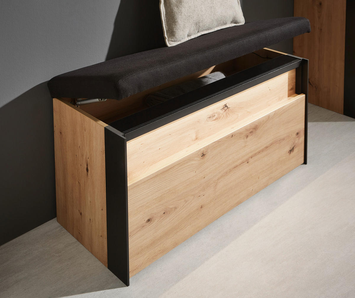 GARDEROBENBANK 91,5/48,5/40 cm  - Schwarz/Eiche Artisan, Konventionell, Holzwerkstoff/Textil (91,5/48,5/40cm) - Voleo