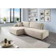 ECKSOFA Beige Flachgewebe Zierkissen, Rückenkissen, Bettkasten, Schlaffunktion, Rücken echt, Liegefläche im Originalstoff  - Beige/Schwarz, KONVENTIONELL, Kunststoff/Textil (145/260cm) - Carryhome
