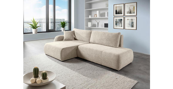 ECKSOFA Beige Flachgewebe Zierkissen, Rückenkissen, Bettkasten, Schlaffunktion, Rücken echt, Liegefläche im Originalstoff  - Beige/Schwarz, KONVENTIONELL, Kunststoff/Textil (145/260cm) - Carryhome