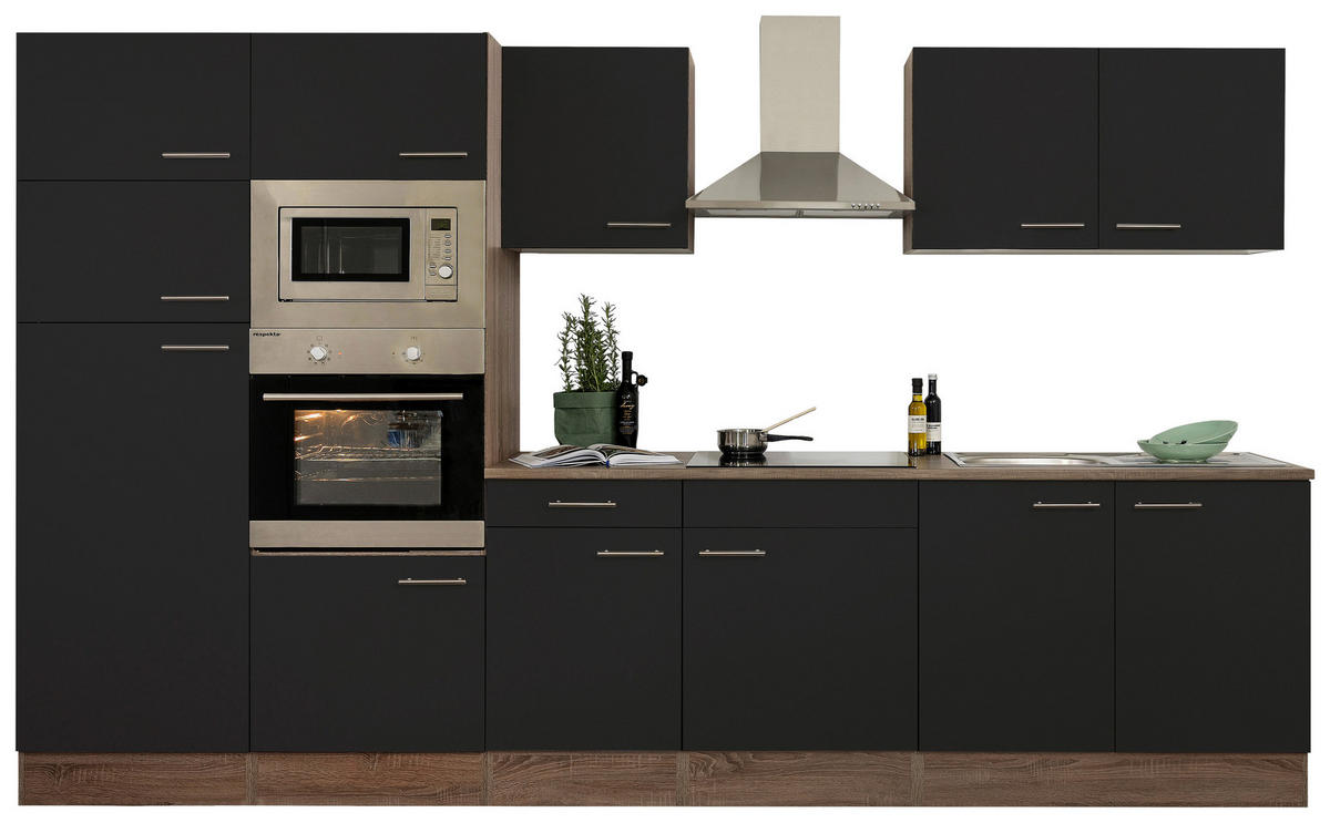 KÜCHENLEERBLOCK 330 cm   in Schwarz  - Edelstahlfarben/Eichefarben, Basics, Holzwerkstoff/Metall (330cm) - Respekta